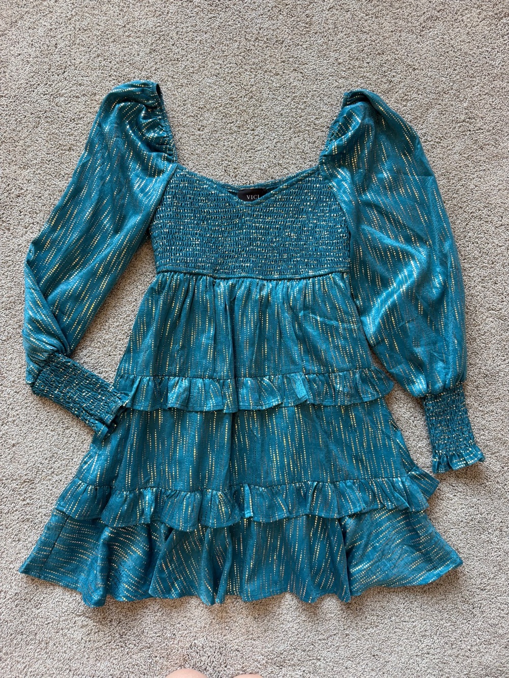 Women’s VICI Teal Metallic Mini Dress- Size XS